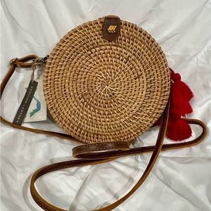 100% Rattan Woven Round Shoulder Bag